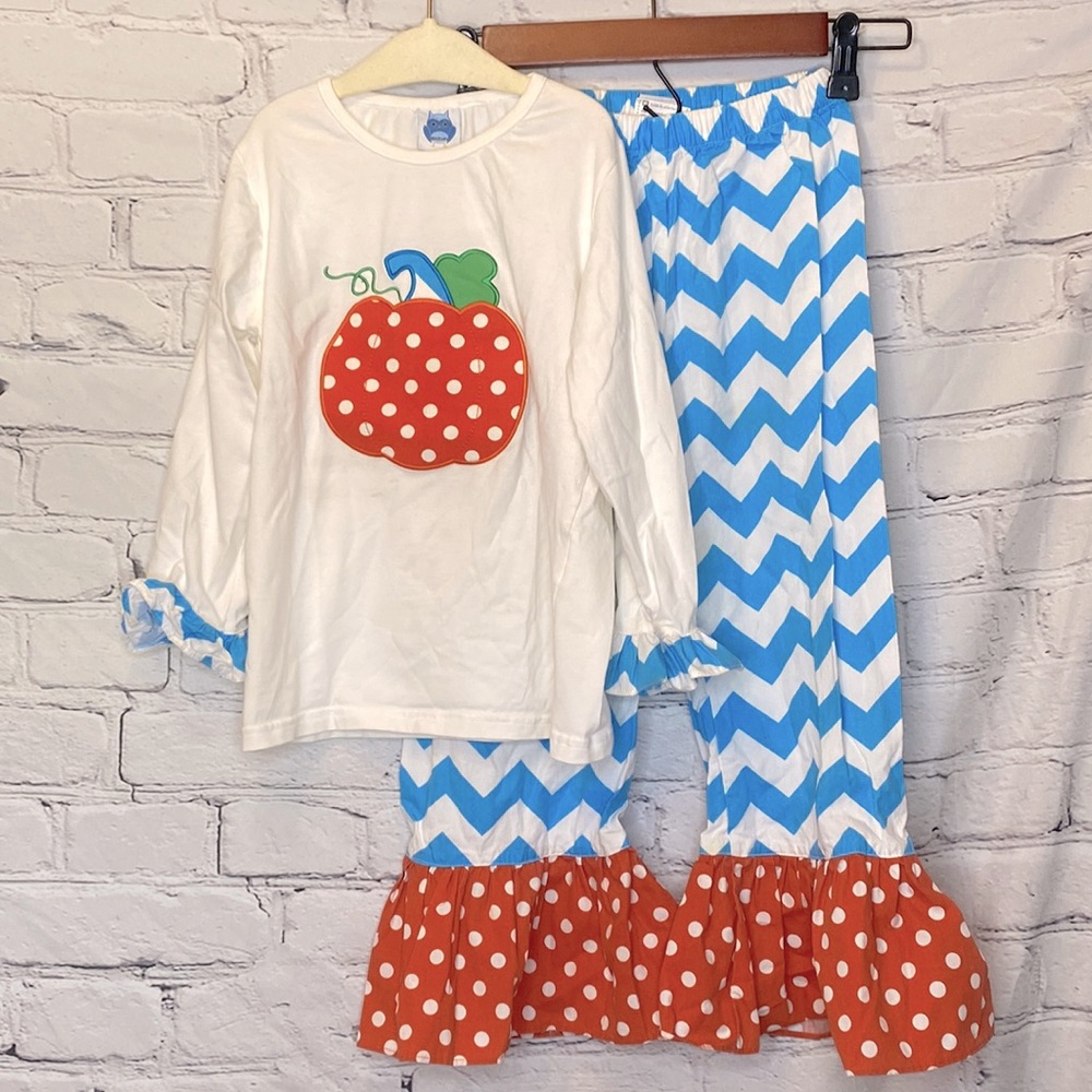 Girl's 2-Piece Fall Pumpkin Outfit Size 6T Excellent Condition